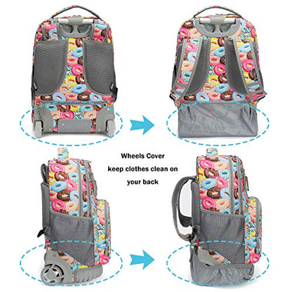Tilami Rolling Backpack 18 inch Wheeled Backpack School College Student Travel Trip Boys and Girls - color: Doughnut