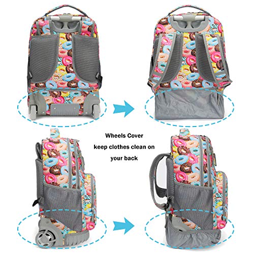 Tilami Rolling Backpack 18 inch Wheeled Backpack School College Student Travel Trip Boys and Girls - color: Doughnut