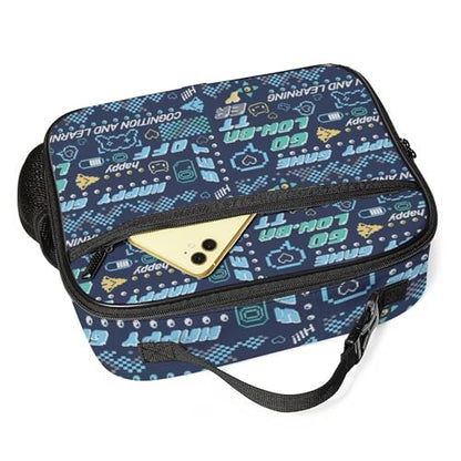 WOBAGMEN Game Lunch Box for Kids, Cute Insulated Lunch Bag for Boys Girls,Waterproof Lunch Box with Water Bottle Holder for Teens Adults Picnic Travel Back to School (Happy Game) - color: Happy Game