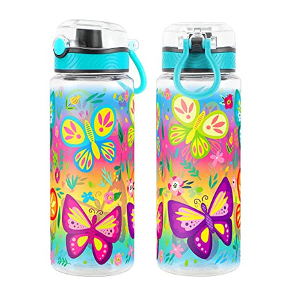 Cute Water Bottle for School Kids Girls, BPA FREE Tritan & Leak Proof & Easy Clean & Carry Handle, 23oz/ 680ml - Butterfly - color: Butterfly