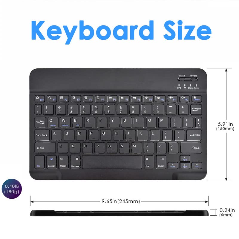 DETUOSI Universal 10 inch Wireless Keyboard, (0.23 inch) Ultrathin Slim Lightweight Travel Portable, 10.1" Multi-Device Wireless Keyboard for iOS/Android/Windows Tablet, Computer, Smart Phone #Black - color: Black