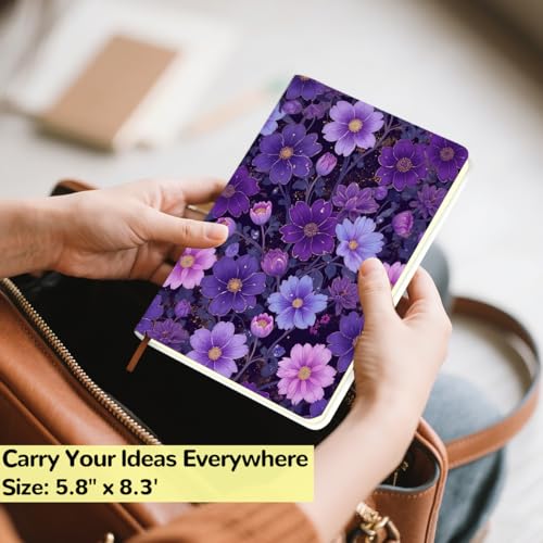 Pretty Leather Lined Journal Purple Floral Notebook 200 Pages A5 Ruled Notebooks, Aesthetic Cute Journal for Women, Cute Purple Stuff Office Supplies, Perfect for Office School Home (5.8 x 8.3) - color: Multi 1721