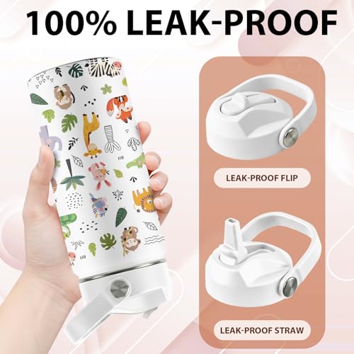 Animal Lovers Gifts,16 oz Water Bottle with Straw Lid, Forest Animals Water Bottle, Stainless Steel Insulated Tumbler, Cute Wildlife Animals Cup Gifts for Birthday Christmas - color: Forest Animals