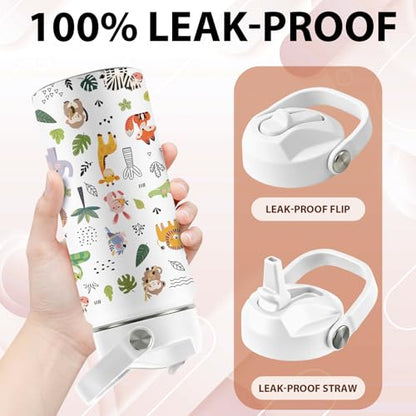 Animal Lovers Gifts,16 oz Water Bottle with Straw Lid, Forest Animals Water Bottle, Stainless Steel Insulated Tumbler, Cute Wildlife Animals Cup Gifts for Birthday Christmas - color: Forest Animals