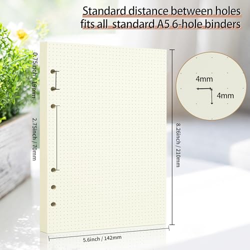 A5 Dot Grid Paper, 100GSM A5 Dotted Refill Paper for 6 Ring Refillable Binder/Planner/Diary Journals/Painting -Dotted Pages,80 Sheets/160 Pages (Beige-Dot Grid-A5) - size: Beige-Dot Grid-A5