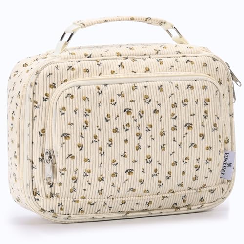 VX VONXURY Large Pencil Case, 54-Slot Colored Pen Pouch 2 Removable Sleeves | Cute Zipper Pencil Organizer, Top Handle, Front Zip Pocket, Corduroy Fabric for Art Supplies Markers School Travel College - color: Beige