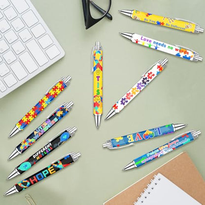 Idealmuzik Autism Awareness Ballpoint Pens, 10 Pack – Inspirational Quote Pens with Puzzle & Heart Designs, Encouraging Writing Pens for Office, School, Events & Everyday Use - style: Autism
