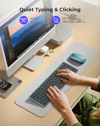 seenda SKM64-2 Bluetooth Keyboard and Mouse Combo for Mac, MacBook and iPad | 3-device Bluetooth switching, rechargeable, quiet keys/clicks, compact slim design for office and home use, Black & Blue - color: Black & Blue