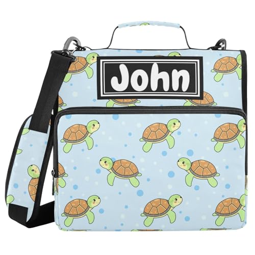 Cartoon Turtles Blue Print Custom Zipper Binder Bag 3 Ring with Shoulder Strap & Handle Personalized Binder Bag Expandable File Folder for School - color: Multi-cartoon Turtles Blue