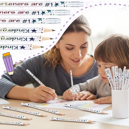 Tenceur 48 Pcs Kindergarten Pencils Bulk Motivational Pencils with Erasers Inspirational Pencil with Back to School Supplies for Kids Student Teacher Classroom Reward - style: Kindergarteners