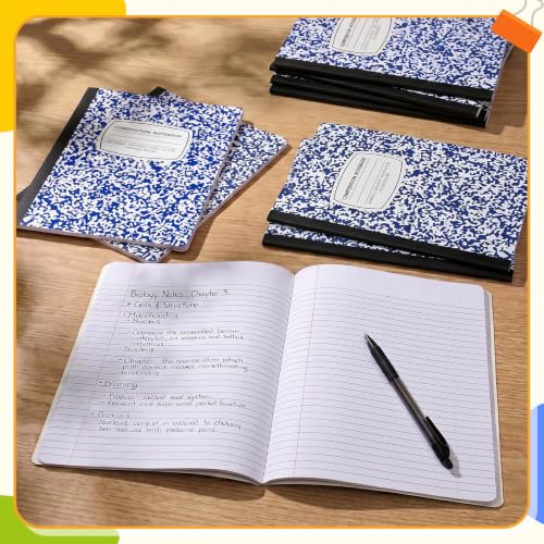 Fainne 100 Pack College Ruled Composition Notebooks B5 Composition Book Bulk 7.5 x 9.8 Inch 50 Sheets/ 100 Pages Marble Cover Journal Notebooks for College Office Back to School Supplies(Blue) - color: Blue