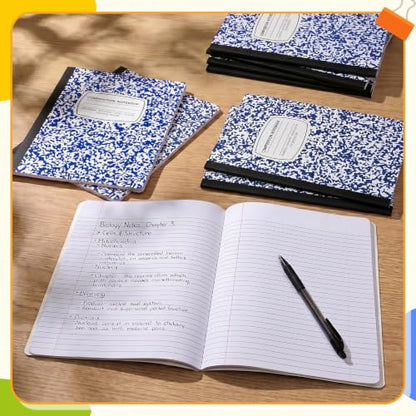 Fainne 100 Pack College Ruled Composition Notebooks B5 Composition Book Bulk 7.5 x 9.8 Inch 50 Sheets/ 100 Pages Marble Cover Journal Notebooks for College Office Back to School Supplies(Blue) - color: Blue