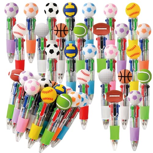 LiYiQ 25Pcs Sports Party Favors Multicolor Pen in One Cartoon Cute Fun 4-in-1 Cute Pens Bulk Kawaii Soccer Football Basketball Baseball Shape Cool Ballpoint Pens Fun Gifts - style: Sports
