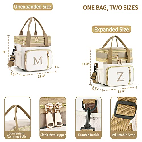 LOKASS Personalized Initial Lunch Bag for Women, Double Deck Insulated Cooler Lunch Bag with Strap, 16L Large Leakproof Adult Lunch Box for Work, Picnic, Travel, Teachers, Nurses, Friends - T - color: T