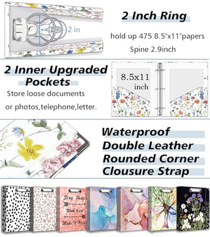 3 Ring Binder 2 Inch for 8.5"x11" Paper, Three Ring Binders with Clipboard, 5 Dividers with Tabs and Pockets, Plastic Folder, 18 Divider Stikers,Cute Binder with Pen Holder,Blue Bloom - color: Blue Bloom, size: 2in（Letter Size）
