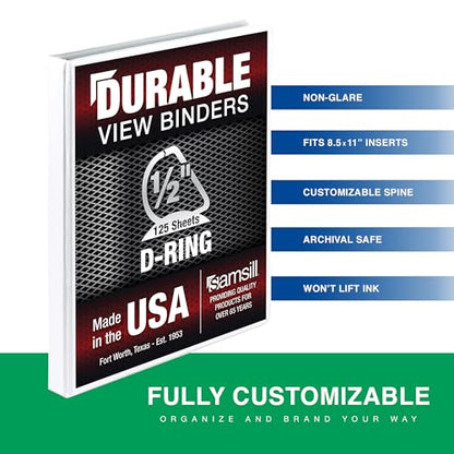 Samsill Durable 0.5 Inch Binder, D Ring Binder, Customizable Clear View Cover, Pearl White, Holds 125 Pages - color: Pearl White, size: 1 Pack, style: 0.5 Inch
