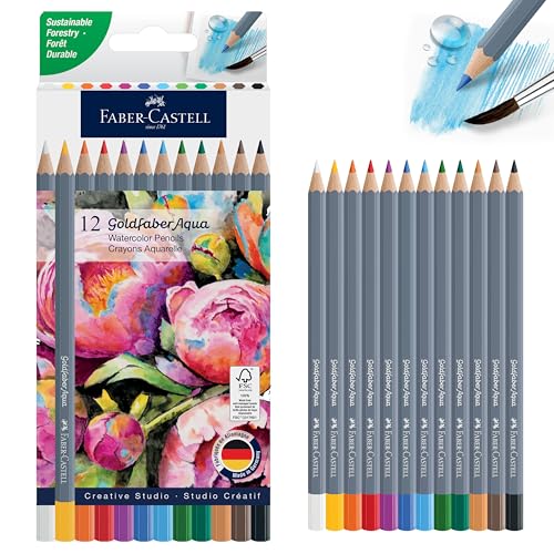 Faber-Castell Goldfaber Aqua Watercolor Pencils: 12 Count, Pre-Sharpened Colored Pencil Set for Drawing & Painting, Drawing Supplies & Artist Gifts