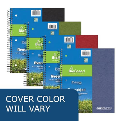Roaring Spring Environotes Recycled Spiral Notebook, 5 Subject, 11" x 9", 160 Perforated Sheets, 20 lb Bio-Based Paper, College Ruled w/ Margin, Assorted Earthtone Covers, Double Pocket, 4 Dividers, Made in USA - size: 11" x 9" 160 Sheets (Pack of 1)