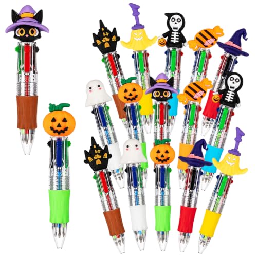 16 Pcs 4 in 1 Mini Halloween Multicolor Ballpoint Pens Bulk for Kids | Retractable Ballpoint Pen 0.7mm for School Home Office Stationery or Fun Gifts for Children - style: HalloweenMulticolorPens16Pcs