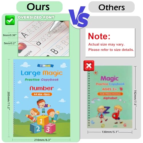 Large Handwriting Magic Grooved Practice Copybook Set: 5-Pack with Wooden Alphabet Tracing Board, Reusable Letter Learning Kit for Kid Age 3-8, Ideal for Kindergarten and Preschool Calligraphy Control - style: 5pc+2pen-Pro