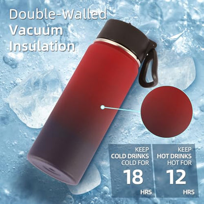 Volhoply 18oz Insulated Water Bottle Bulk 2 Pack,Kids Stainless Steel Water Bottles with Straw Lid,Double Wall Vacuum Reusable Metal Cups,Wide Mouth Sports Flask Keep Hot and Cold(Red Purple,2 Set) - color: Red Purple