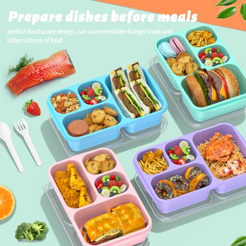 Bento Lunch Box - 4 Pack, 4-Compartment Meal Prep Containers, Adult Bento Box, Microwave & Dishwasher Safe (PP(Blue)) - color: PP(Blue )