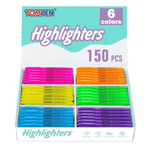 Highlighters Bulk 150 Pack–6 Assorted Colors No Bleed Chisel Tip High lighter Marker Set for School,Office,Bible,Study,Journaling–Smear-Free,Quick Dry Fluorescent Pens for Teachers & Students