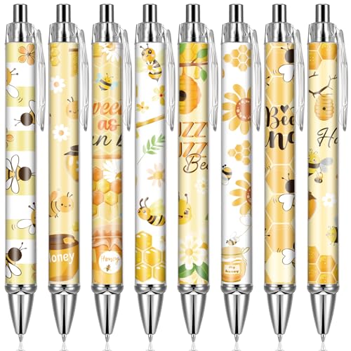 Bee Ballpoint Pens Supplies - 24 Pcs Retractable Writing Smooth Black Ink Ball Point Pen Fine Flower Cute Pen Gifts for Office Work School Doctor Nurse Teacher Teen Students Animal Lover - style: Bee