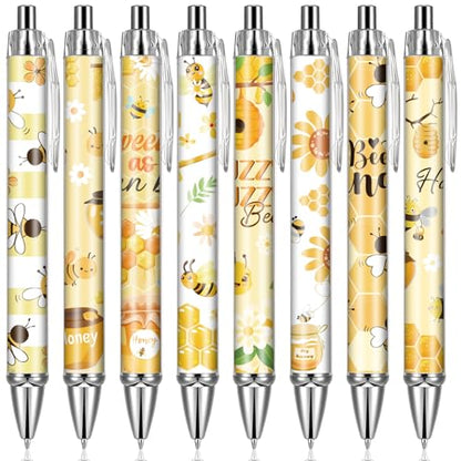 Bee Ballpoint Pens Supplies - 24 Pcs Retractable Writing Smooth Black Ink Ball Point Pen Fine Flower Cute Pen Gifts for Office Work School Doctor Nurse Teacher Teen Students Animal Lover - style: Bee