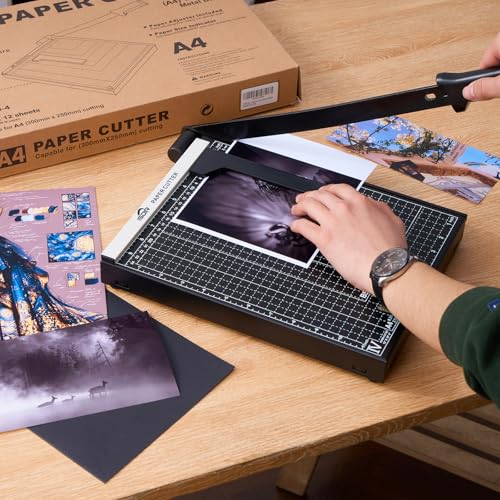 ISDIR 12 Inch Paper Trimmer with Automatic Security Safeguard and Side Ruler for A4, Craft Paper, Label, Photo and Cardstock - Ideal for Scrapbooking and DIY Projects(Black) (12"Black5) - color: 12"black5