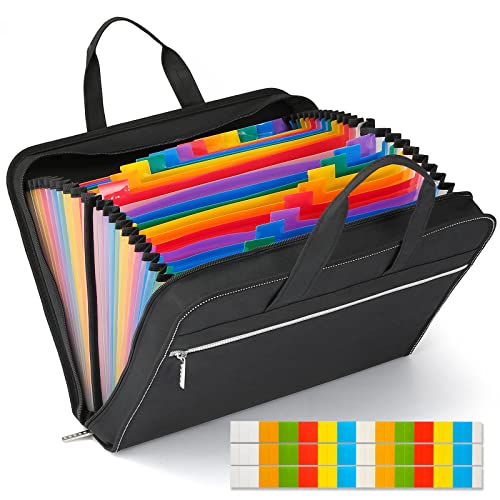 SEEKIND Heavy Duty Accordian File Organizer with Handle,26 Pockets Expandable File Folder, Portable Cloth Document Organizer Accordion File Keeper for Letter Size / A4 File, for Office, School-Black - color: Black