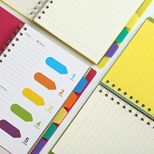 KESOTE 5 Subject Spiral Notebook with Divider Tabs, A5 Wide Ruled 5.7" × 8.5" Hardcover Tabbed Notebook Journal, 240 Pages, Yellow - color: Yellow