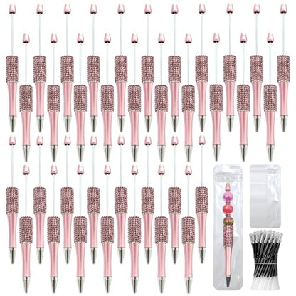 75 Pcs DIY Diamond Beadable Pen Kit - 25 Plastic Rhinestone Beaded Pens Bulk with Refills & Bags - Fancy Cute Glitter Pens for Crafting, Students & Teachers – School Supplies (Pink) - color: Pink, size: 25