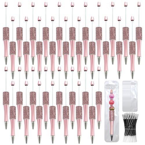 75 Pcs DIY Diamond Beadable Pen Kit - 25 Plastic Rhinestone Beaded Pens Bulk with Refills & Bags - Fancy Cute Glitter Pens for Crafting, Students & Teachers – School Supplies (Pink) - color: Pink, size: 25