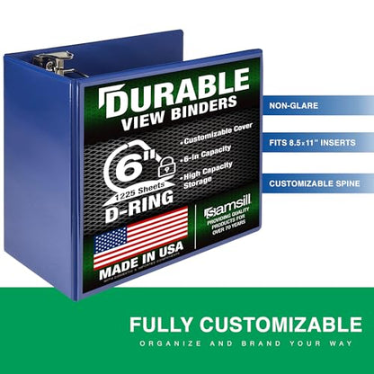 Samsill Durable 6 Inch 3 Ring Binder, Locking D Ring Binder, Customizable Clear View Cover, Dark Blue, Holds 1225 Pages - color: Dark Blue, size: 6 Inch