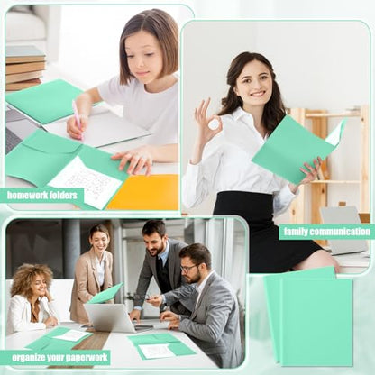 Gueevin 24 Pcs Plastic Folders with Pockets, Back to School Two Pocket Folder Fit Letter Size, Heavy Duty School Business Card Holder for Home Office, 11. 61 x 9. 45 Inches (Light Green) - color: Light Green