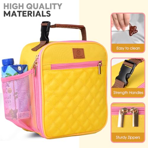 Genteen Kids Lunch Box Insulated Soft Mini Cooler with Bottle Holder, Lightweight Reusable Easy-Clean Lunch bag for Girls, Boys Back to School-Yellow - color: Yellow