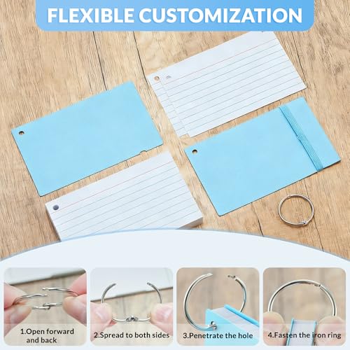NEEWAY Ruled Index Cards with Ring 3x5 Inches, 200 Count Note Cards Lined, Flash Cards with Rings for Studying, Home and Office (Light Blue) - color: Light Blue