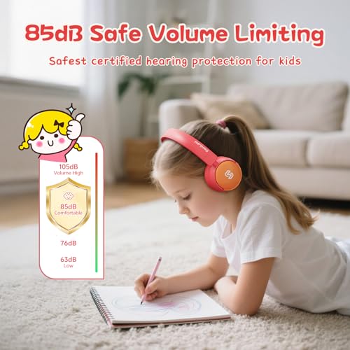 S62 Kids Bluetooth Headphones On Ear, Wireless Headset with Mic & 85/94dB Volume Limiter, Foldable Stereo Headphones for Boys Girls, Safe Learning & Entertainment Headphones for School/Travel - color: Pink&Orange