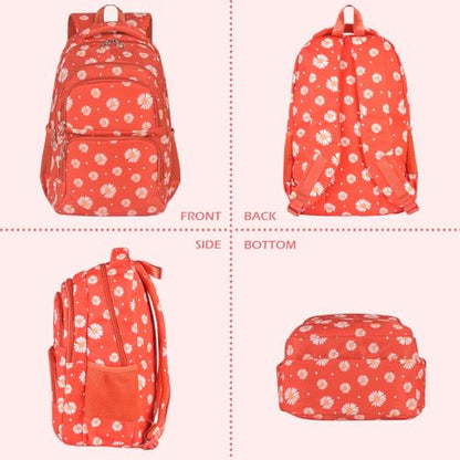 Glodwheat Daisy Printed Backpack For Girls- 3Pc Set With Lunch Box & Pencil Case, Lightweight Water-Resistant Bookbag For Elementary School - color: Orange