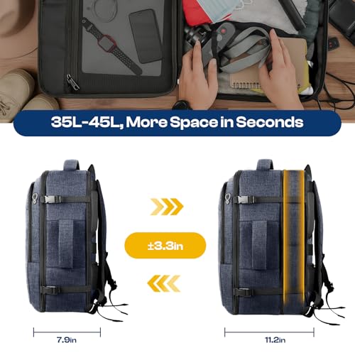 Carry on Backpack, Travel Friendly, Fits TSA requirement, Blue | Extra Large 40L-50L Travel Backpack TSA Approved, Water Resistant Bag, Expandable Laptop Bagpack, Travel Backpack for men - color: Blue, size: XX-Large