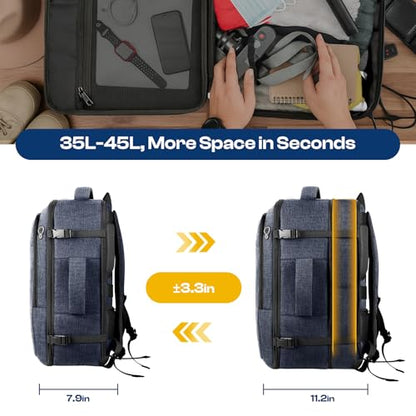 Carry on Backpack, Travel Friendly, Fits TSA requirement, Blue | Extra Large 40L-50L Travel Backpack TSA Approved, Water Resistant Bag, Expandable Laptop Bagpack, Travel Backpack for men - color: Blue, size: XX-Large