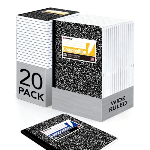KAISA Composition Notebooks 100Sheets Comp Book,Wide Ruled 9.75x7.5inch, Classic Marble Composition Books, Carton of 20pads, C10001W - color: 20pad, size: wide