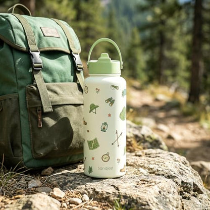 SANDJEST Hiking Lover Gift for Women, Water Bottle Stainless Steel 32oz with Lid & Straw, Insulated Bottles Gifts for Hikers Girls Friends Teens Birthday Christmas - color: Hiking