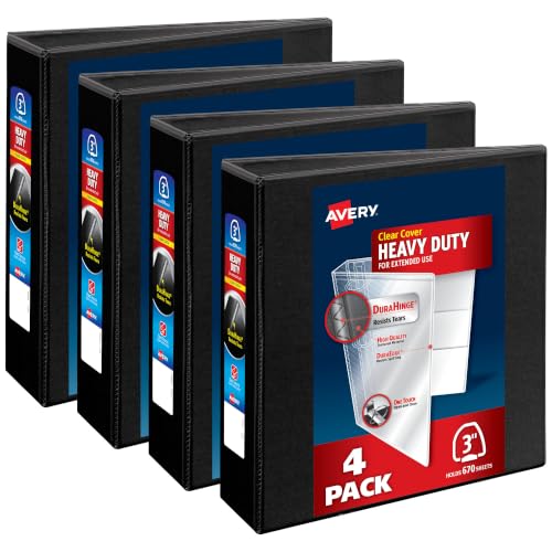 Avery Heavy-Duty View 3 Ring Binder, 3 Inch One Touch EZD Rings, 670-Sheet Capacity, 3.5 Inch Wide Spine (4-Pack of 79693)