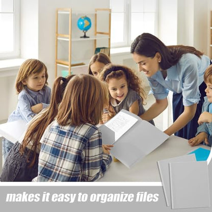Gueevin 100 Pack Plastic Folder with Pockets, 2 Pocket Folders, Plastic Glossy Folders Fit Letter Size Paper, Heavy Duty Durable File Folder with Business Card for Home Office School (Gray) - color: Grey