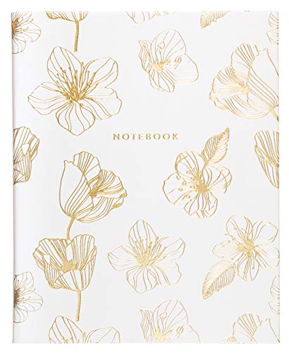 WORLD TRAVELER Large Lined Journal Notebook 256 Ruled White & Ivory Pages | Lay-Flat Binding, Gilded Page Edges Resist Wear, Reinforced Square Corners, Bleed-Resistant Smooth Paper - color: Gold Flower