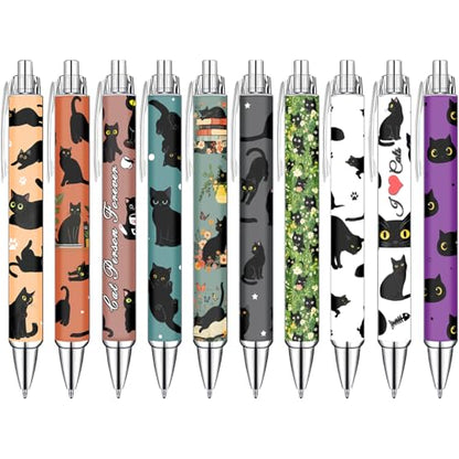 Idealmuzik Black Cat Ballpoint Pens Set – Cute Aesthetic Cat Design Pens for Office, Journaling, and Stationery Lovers – Smooth Writing Pens for Daily Use, Notes, or Gifts – Stylish & Fun, 10 Pack - style: Black Cat