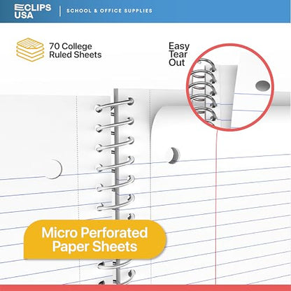 E-CLIPS USA College Ruled Spiral Notebooks Bulk Spiral Bound Notebooks for Work 1 Subject Notebook 70 sheets 140 pages 8.5" x 11" (6 pack) - size: 6 Pack