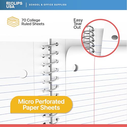 E-CLIPS USA College Ruled Spiral Notebooks Bulk Spiral Bound Notebooks for Work 1 Subject Notebook 70 sheets 140 pages 8.5" x 11" (24 pack) - size: 24 Pack